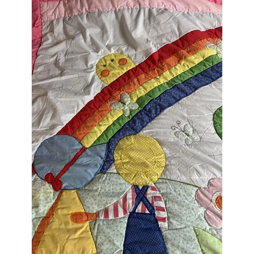 Sunbonnet Sue & Overall Sam Comforter 65x82 Rainbow Apple Tree Floral Vintage